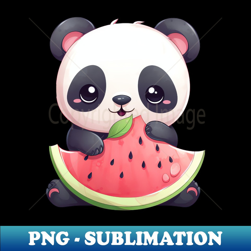 Cute Panda Eating Watermelon - Graphic Art Tee PNG