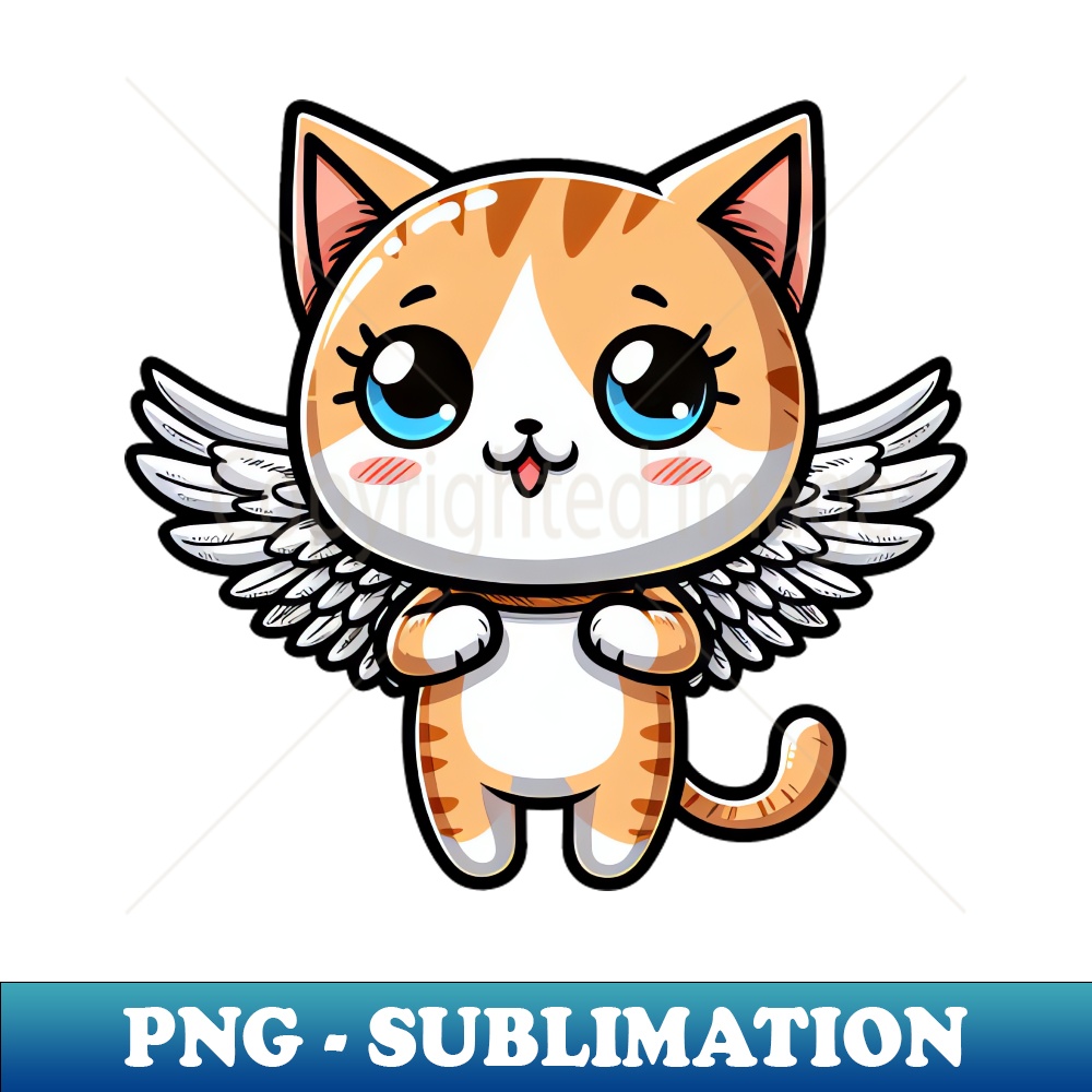 Cute Comic Cartoon Cat with Angel Wings - Unique Design Sublimation File