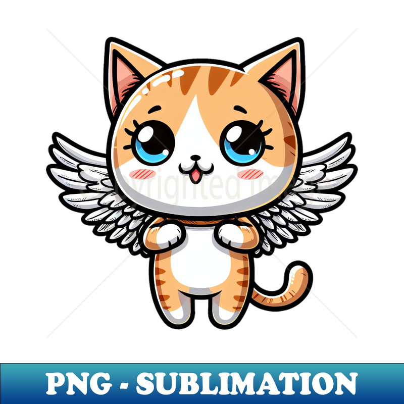 Cute Comic Cartoon Cat with Angel Wings - Unique Design Sublimation File