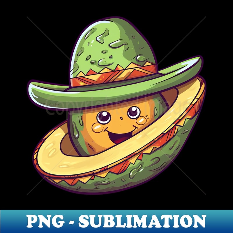 Avocado with Mexican Sombrero Hat - Graphic Tee Design PNG