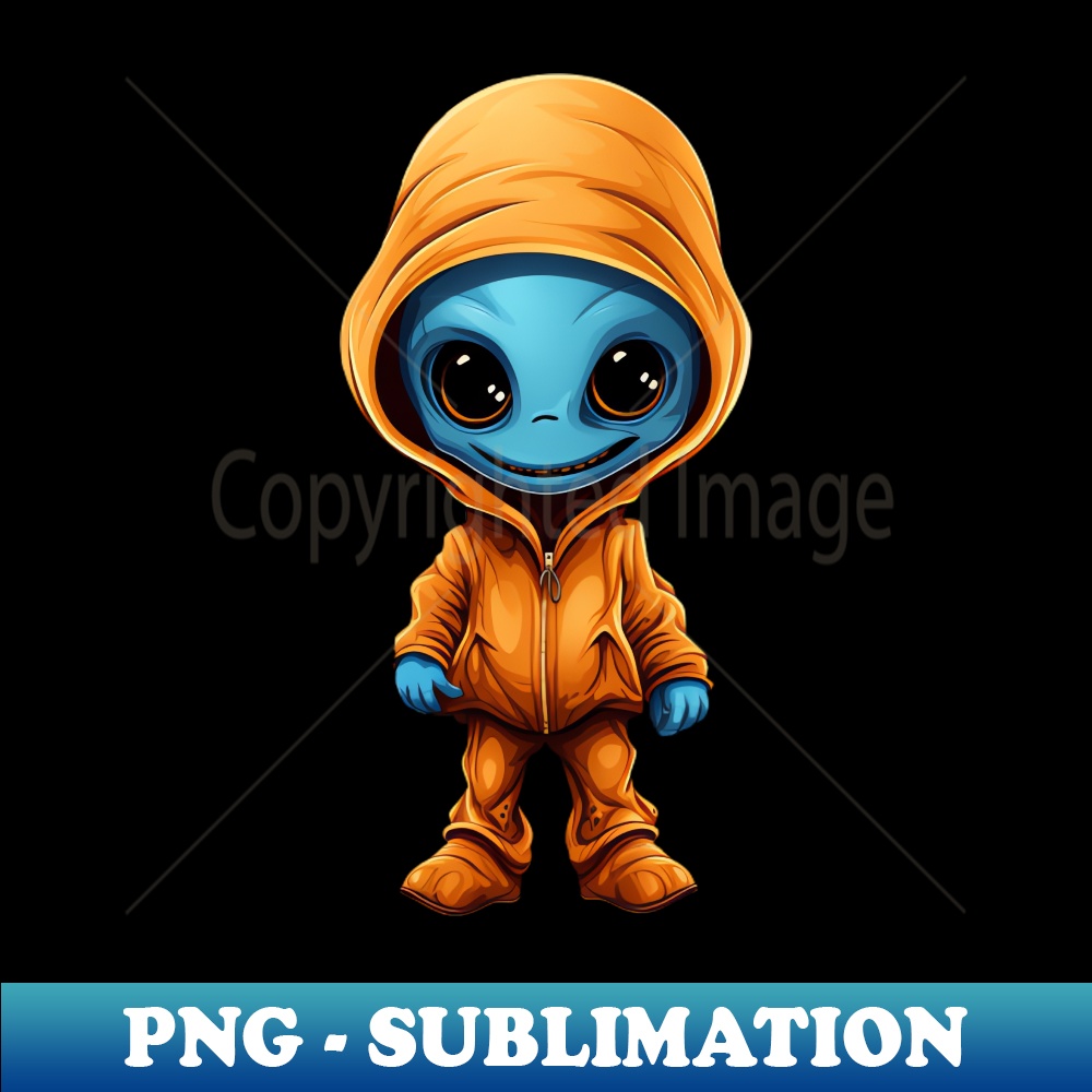 Alien in Orange Hoodie - Graphic Tee PNG