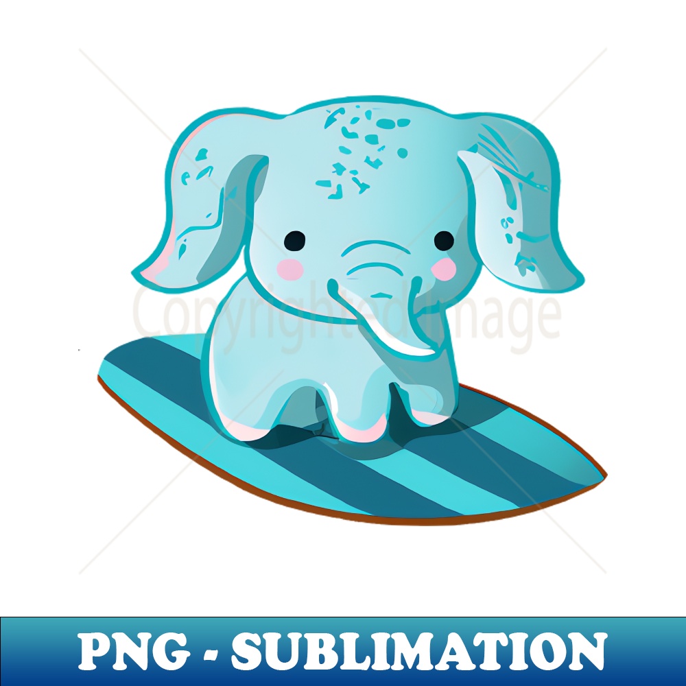 cute kawaii elephant on surfboard surfer surfing - Unique Digital Art Sublimation File