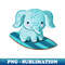 cute kawaii elephant on surfboard surfer surfing - Unique Digital Art Sublimation File