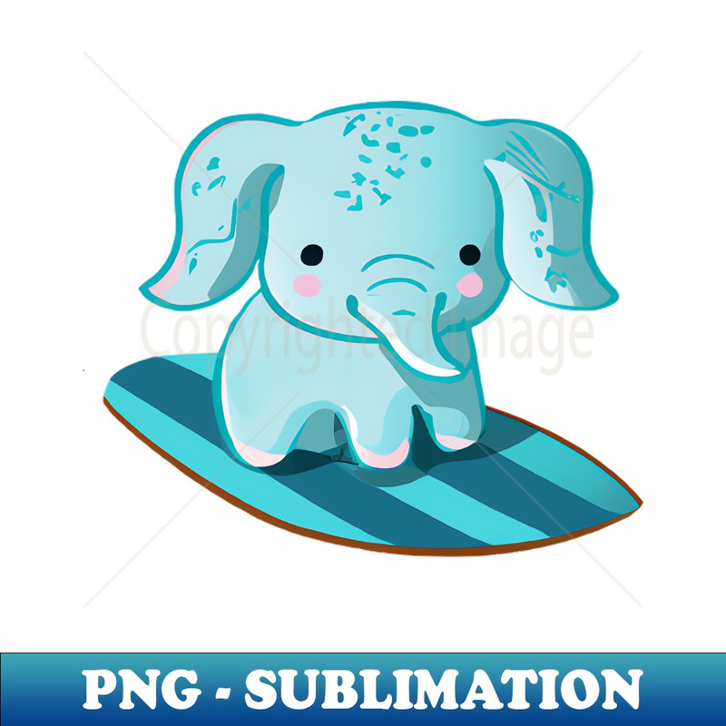 cute kawaii elephant on surfboard surfer surfing - Unique Digital Art Sublimation File