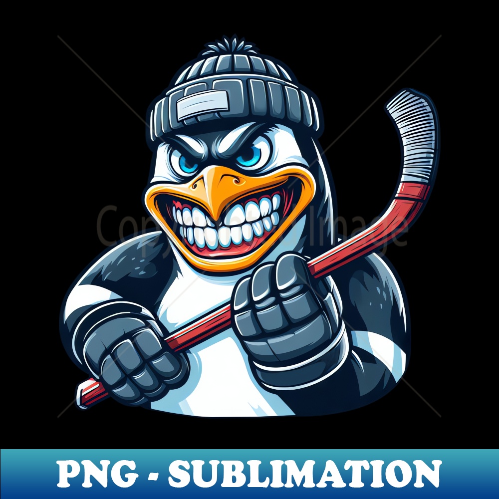 Penguin Ice Hockey Player Angry Cool - Graphic Design T-Shirt PNG