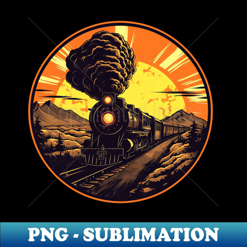 Vintage Steam Train at Sunset - Railway Design - Fun Sublimation PNG Design