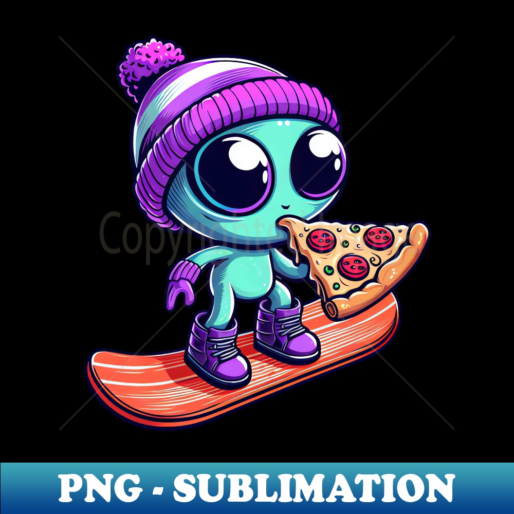 Cool alien with wool hat snowboarder pizza lover - High-Resolution Tee PNG