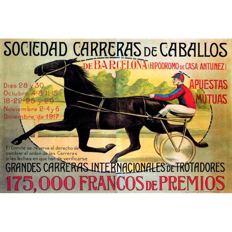 1917 Horse Racing Race Barcelona Spain Carreras Vintage Poster Repro.jpg