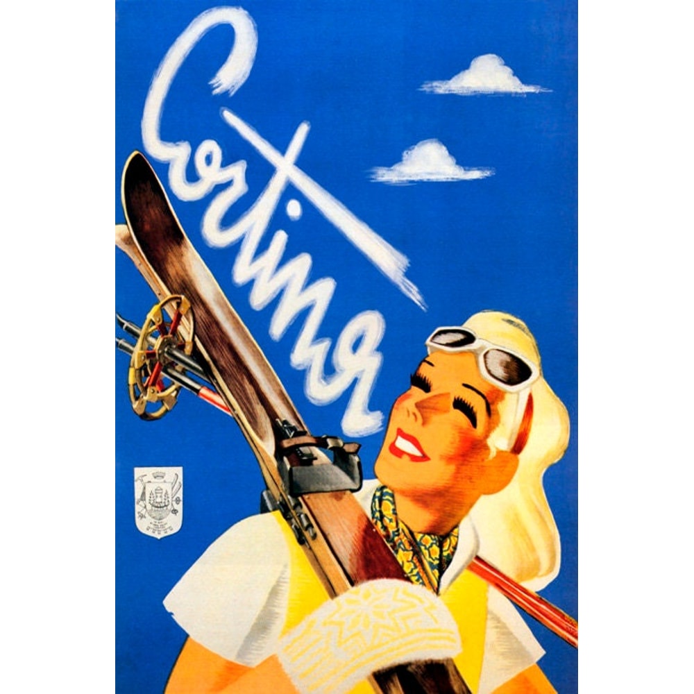 Cortina Italy Alps Ski Winter Sport Tourism Travel Snow Vintage Poster Repro.jpg