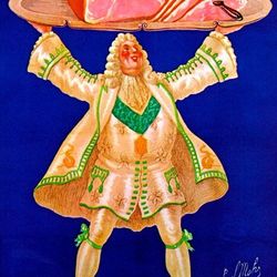 French France King Ham Pork Cooked Restaurant Food Fine Vintage Poster Repro