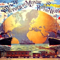 travel around the world voyage transatlantic ship train vintage poster repro