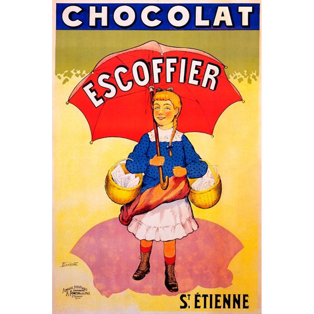 Girl Red Umbrella Chocolat Escoffier Basket Of Chocolate Vintage Poster Repro.jpg