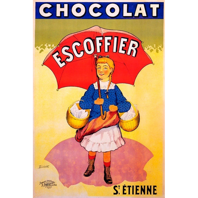 Girl Red Umbrella Chocolat Escoffier Basket Of Chocolate Vintage Poster Repro.jpg