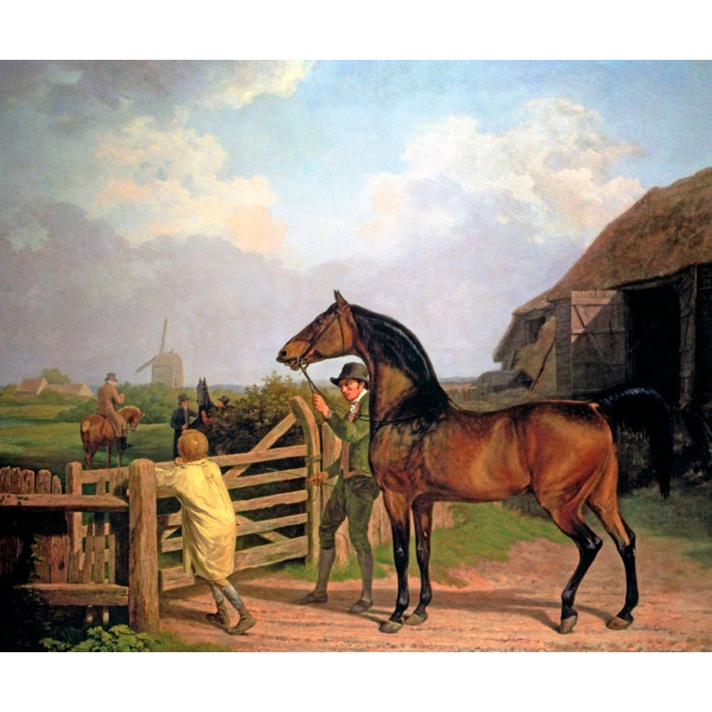 Bay Ascham A Stallion Led Through Gate To A Mare Horse Painting By Agasse Repro.jpg