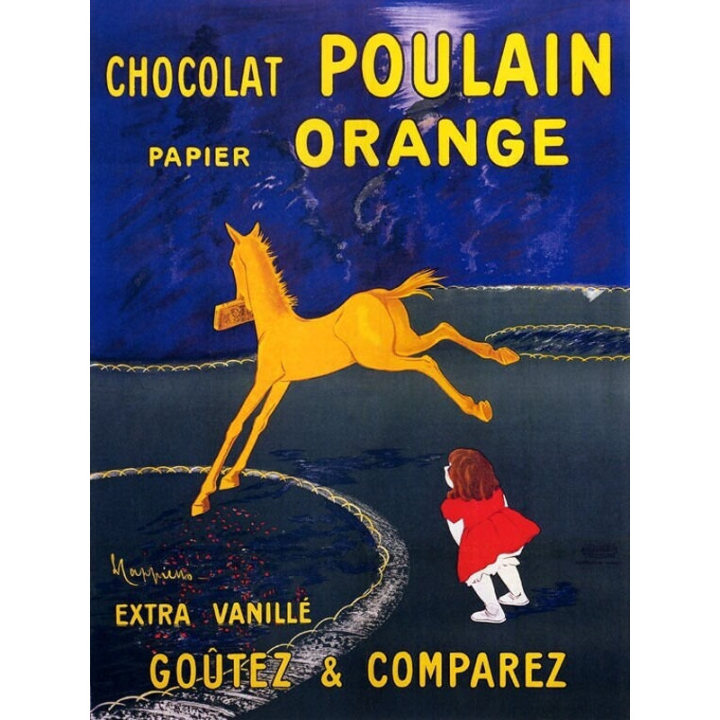 Chocolate Poulain Orange Horse Girl Child French Cappiello Vintage Poster Repro.jpg