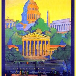 City Of Washington Monuments Pennsylvania Train Travel Usa Vintage Poster Repro
