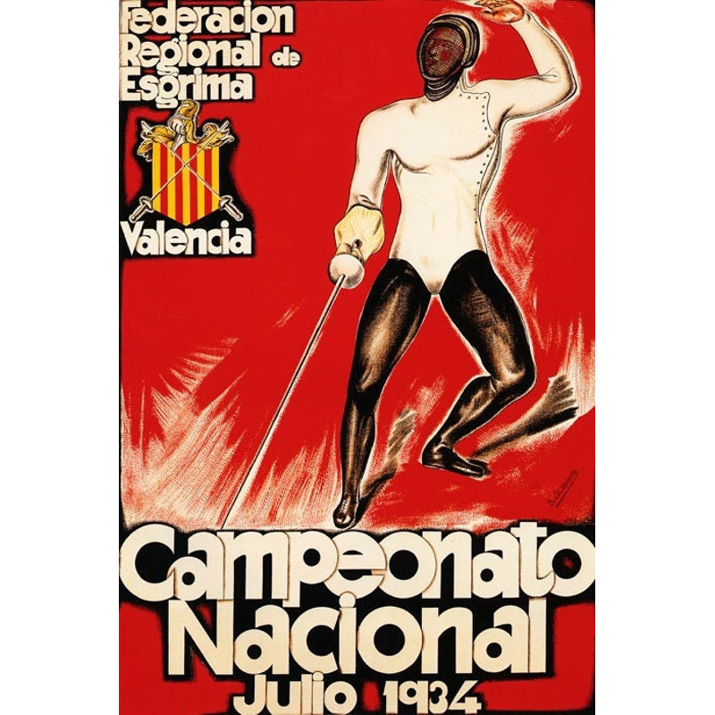 Julio 1934 Valencia Esgrima Fencing Sport Campeonato Spain Vintage Poster Repro.jpg