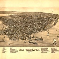 1884 Bird's Eye View Key West Island Florida Usa Map Travel Vintage Poster Repro