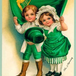 ireland irish children flag saint patrick day green clothes vintage poster repro