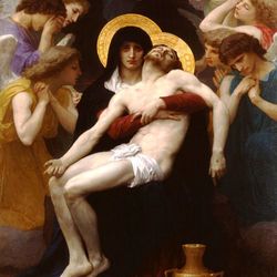 Pieta Virgin Mary Cradling Dead Body Of Jesus Angels By William Bouguereau Repro