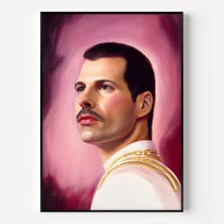 queen wall art freddy mercury print famous oil painting man portrait painting vintage oil portrait gift, famous poster