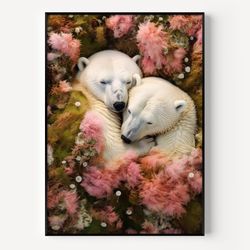 baby bear wall art print, boho nursery decor, woodland animal nursery artwork, flower background, safari animal for kids