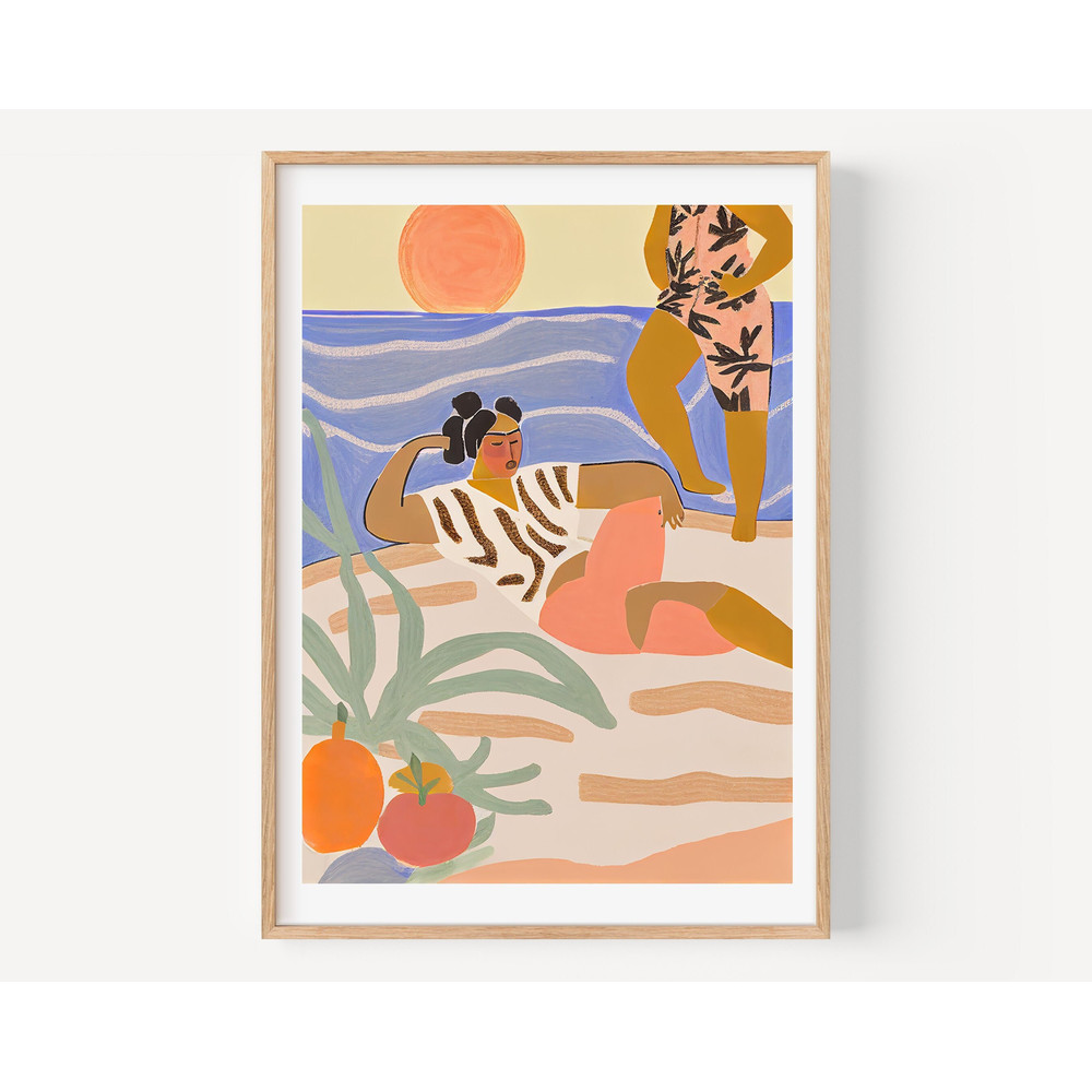 Sunset Poster with Women Multi Color Beach Seascape Painting Summer Wall Art Colorful Beach Print Beach House Decor Abstract Prints-1.jpg