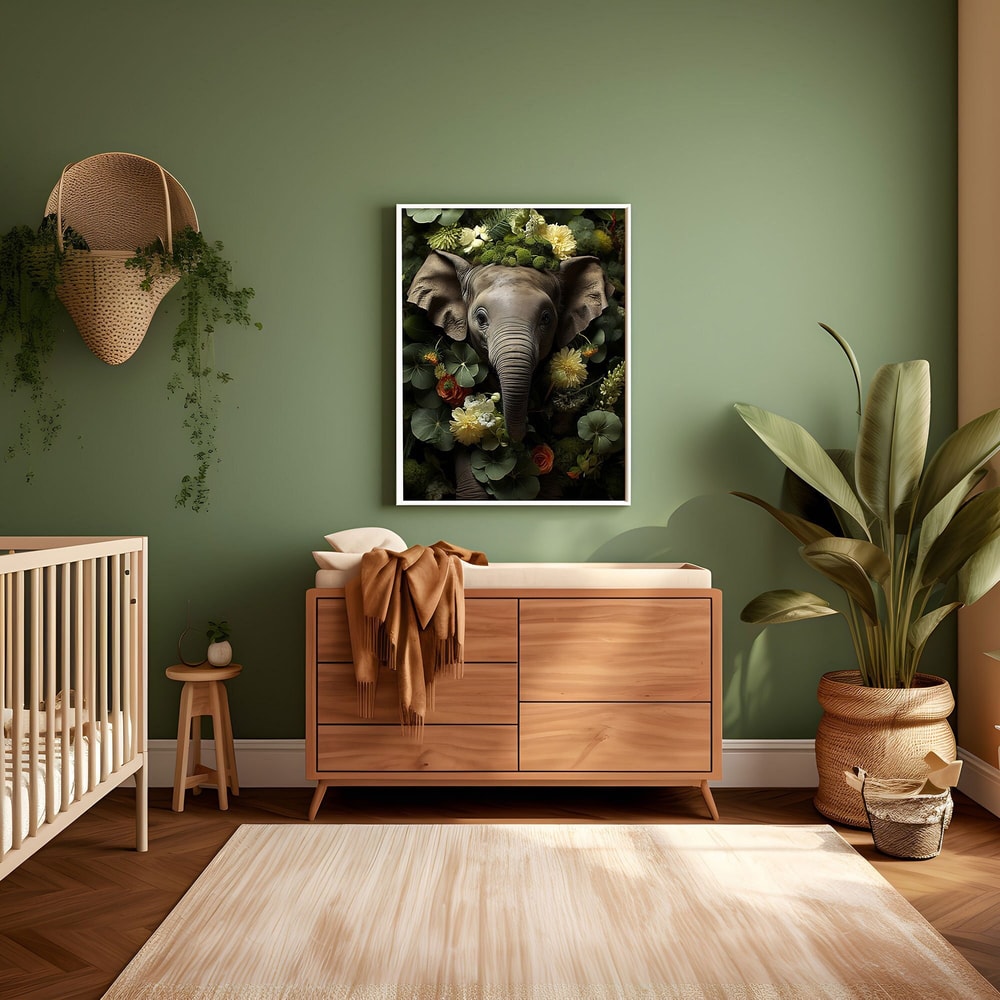 Baby elephant print, Safari nursery art, Elephant artwork, Safari animals wall art, Safari theme, Forest Landscape Art, floral Painting.jpg