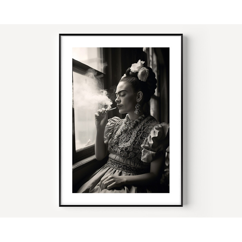 Frida Kahlo Smoking Poster, Mexican Artist, Black and White Wall Art, Vintage Print, Photography Prints, Museum Quality Photo Art Print.jpg