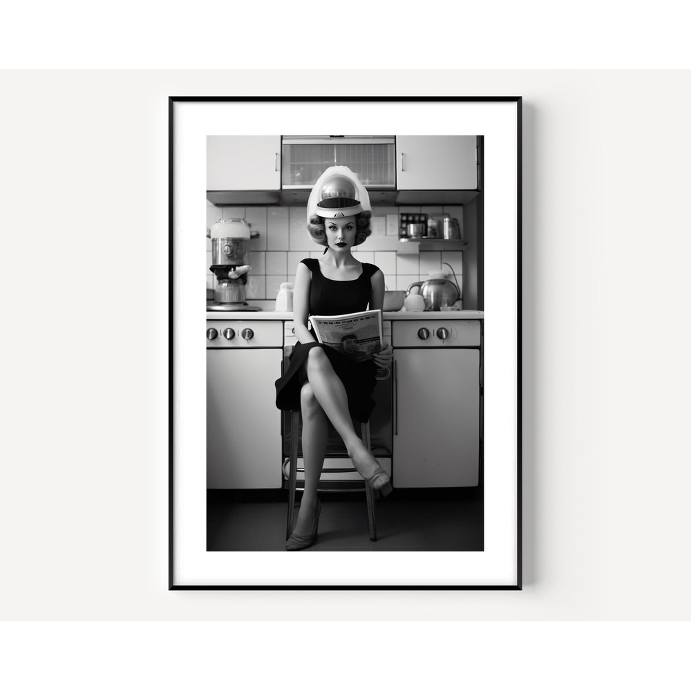 Women in Kitchen Funny Print, Kitchen Wall Decor, Black and White Wall Art, Vintage Print, Photography Prints, Museum Quality Photo Art.jpg