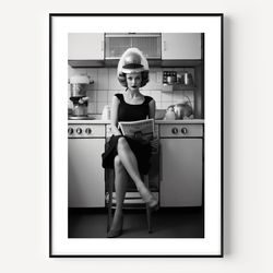 women in kitchen funny print, kitchen wall decor, black and white wall art, vintage print, photography prints, museum qu