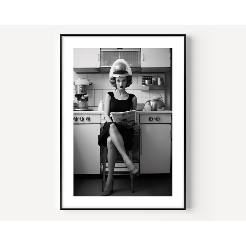 Women in Kitchen Funny Print, Kitchen Wall Decor, Black and White Wall Art, Vintage Print, Photography Prints, Museum Quality Photo Art.jpg