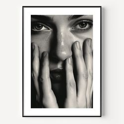 Finger Print, Feminist Model Face Woman Black and White Wall Art,Photography Prints, Museum Quality Photo Art Print, Cre