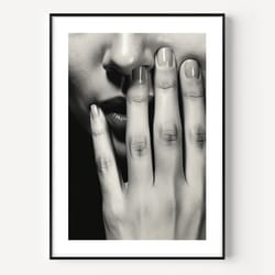 hand in nose funny print, surrealist photography, black and white wall art, vintage print, photography prints, museum qu