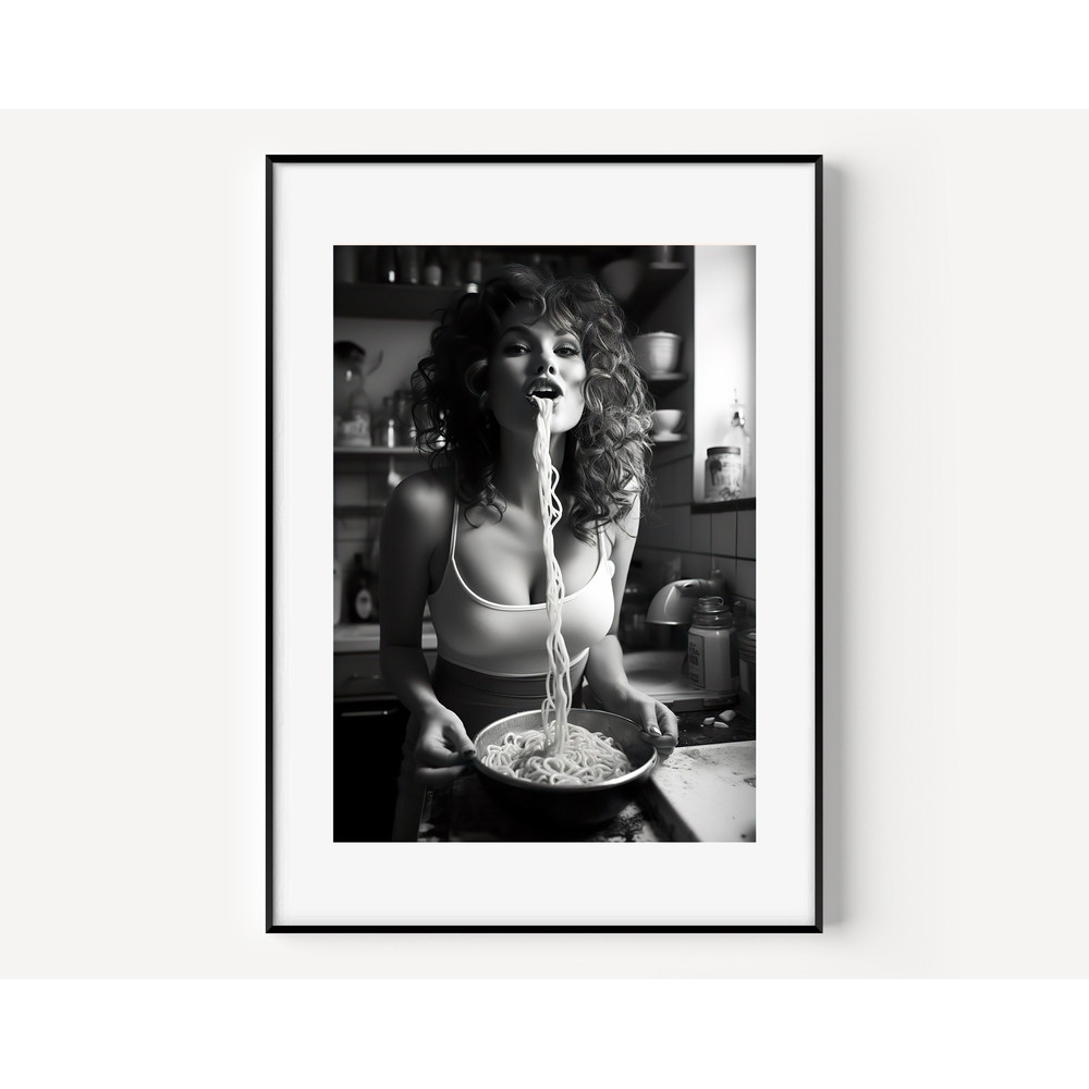 Spaghetti Woman Print Pasta Moment Poster Noodle lover Girl Wall Art Italian Pasta Art Kitchen Art Foodie Woman Photography, Model Foodie.jpg