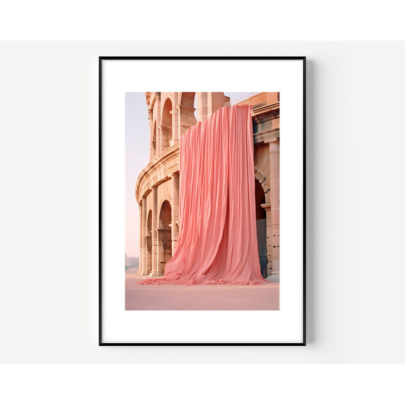 Surrealism Wall Art Christo and Jeanne-Claude Wrapping Colosseum with pink Curtain Landscape Artful Art, Trippy Wall Art Maximalist Decor.jpg