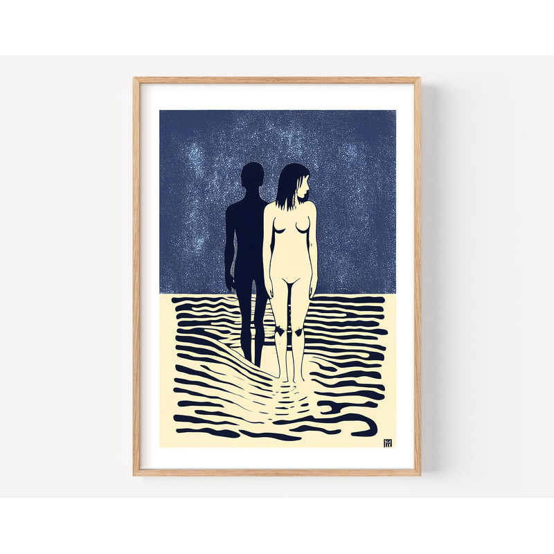 Abstract Naked Woman Wall Art Modern Abstract Art Woman in See Print, Summer Art print, Creative artwork print, Bathroom decoration poster.jpg
