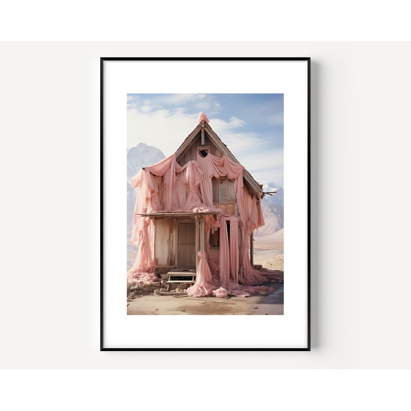Surrealism Art print Christo and Jeanne-Claude Wrapping a Building Landscape Artful Wall Art with Mountain, Maximalist Decor for Living room.jpg