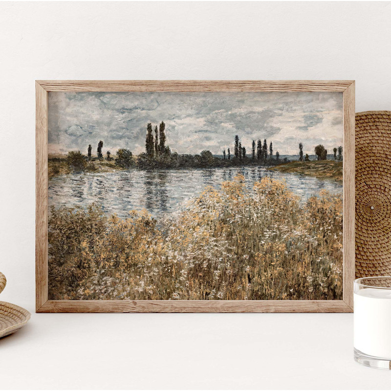 Vintage Living Room Landscape Painting Poster, Landscape Print, Lake Pond Art Poster, Claude Monet art, Wildflower Field Poster PS0316.jpg