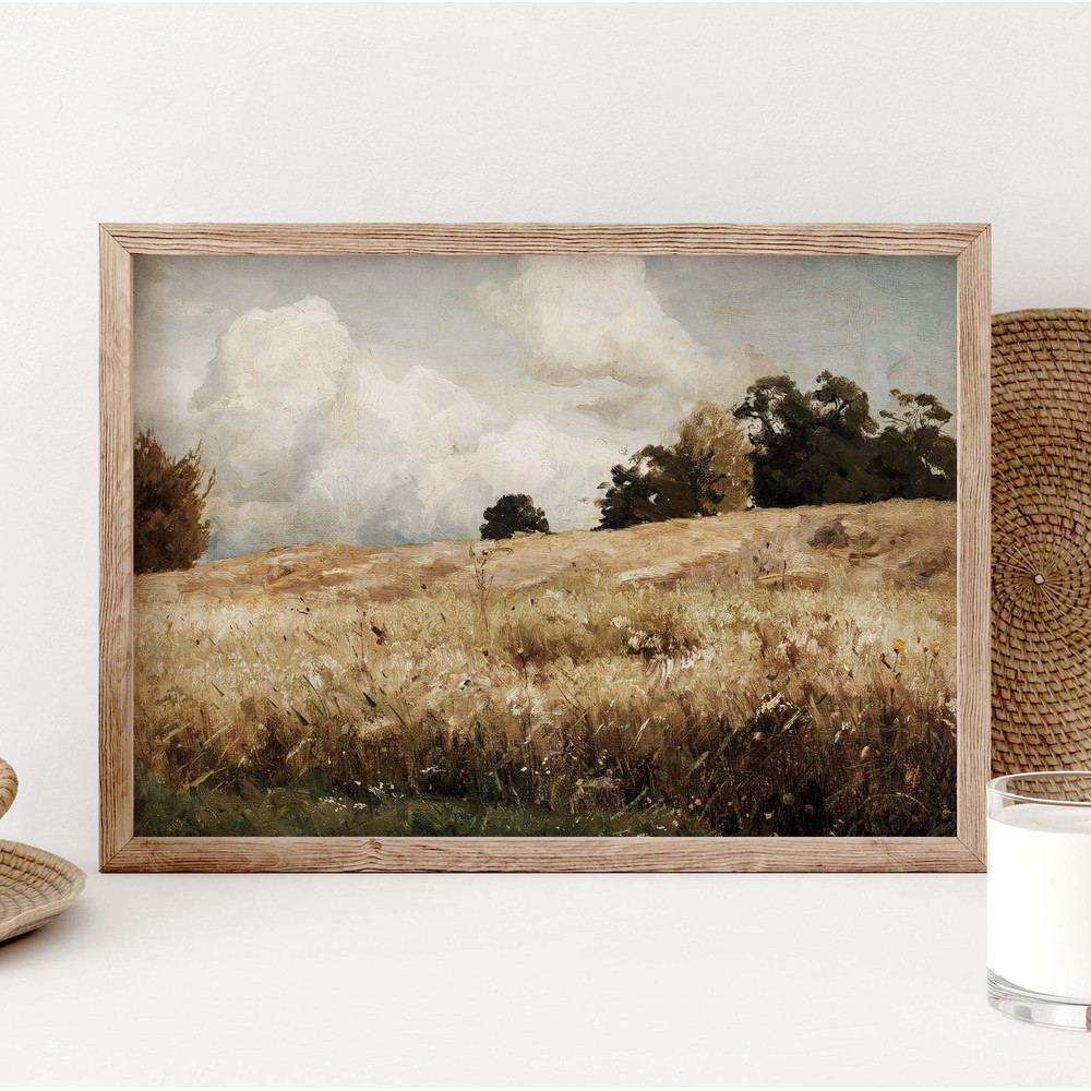 Wildflower Field Landscape Poster, Landscape Print, Vintage Flowers Art Poster, Country Field Wall Art, Wildflower Field Poster PS0322.jpg