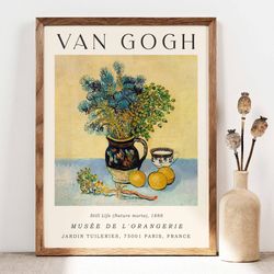 vincent van gogh still life nature morte poster, van gogh tea cup, botanical flower poster, van gogh fruits painting rep