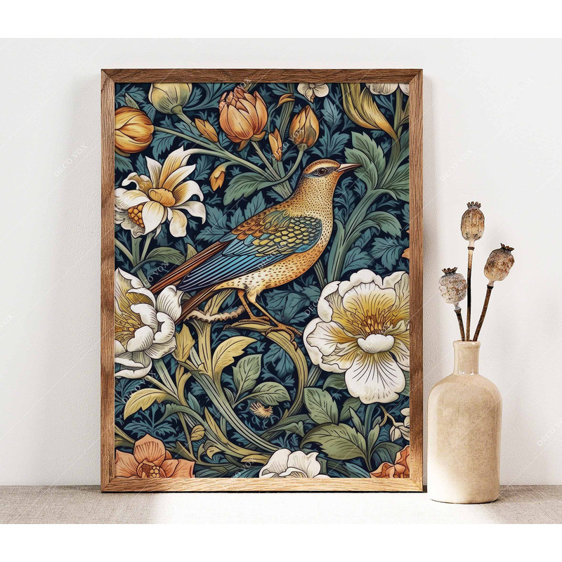 William Morris Inspired Poster, Bird and Flowers Print, Morris Art, Art Nouveau Floral Print, Botanical Vintage Art Nouveau Poster PS0392.jpg
