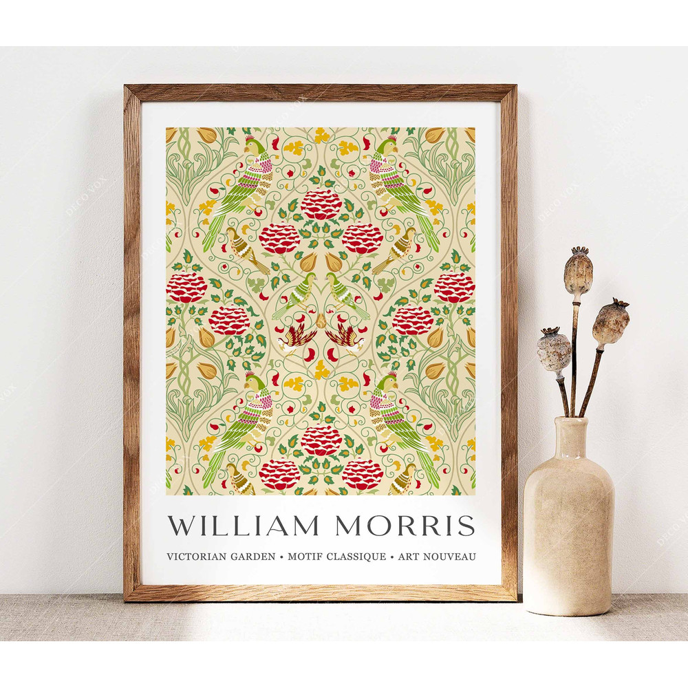 William Morris Print, Morris Poster, Garden Flowers Art, Botanical Grafton Print, Birds Floral Art, Wall Art Gift Idea, Green Decor PS0446.jpg