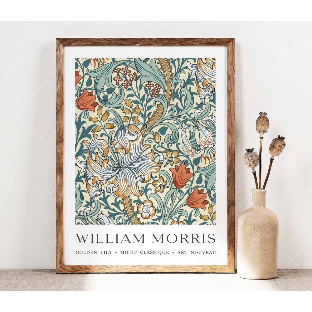 William Morris Print, Morris Poster, Garden Flowers Art, Golden Lily Print, Vintage Floral Art, Wall Art Gift Idea, Blue Print Decor PS0450.jpg