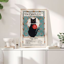 the black cat may 1896 magazine poster, vintage magazine cat poster, retro cats print, funny cats poster, retro cat post