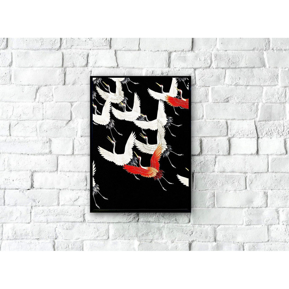 Vintage Myriad of Flying Cranes Art Print, Vintage Exotic Birds Painting, Retro Japanese Art, Antique Decor, Living Room Wall Art.jpg