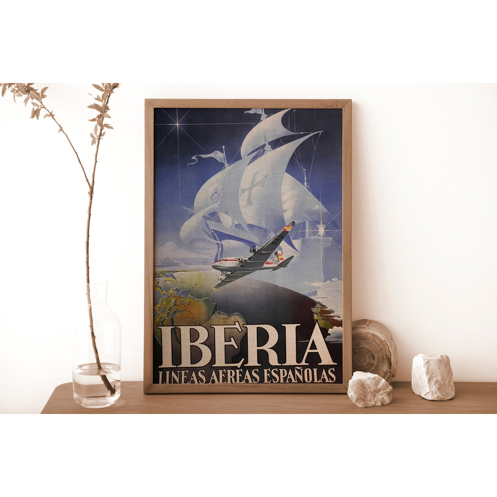 1950 Iberia Lineas Aereas Espanolas Travel Poster, Travel Vintage Poster, Printable Retro Travel Poster, Spain Tourism Vintage Poster.jpg