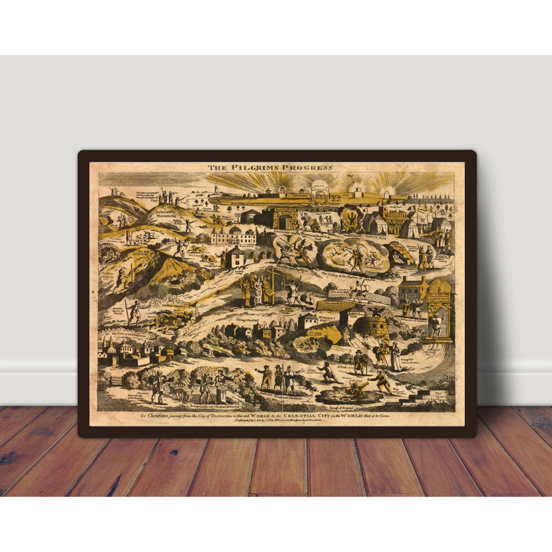 The Pilgrim's Progress Map 1813 Print, Illustration Map Of The Pilgrim's Progress Print, Vintage Illustration Map, Vintage Home Decor.jpg