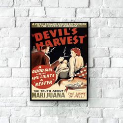 marijuana poster print - vintage devils harvest movie poster, movie room wall art, vintage movie poster, retro movie pos