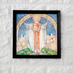 antique mary art print, our lady of promise, vintage virgin mary art, christian art print, christian home decor, catholi